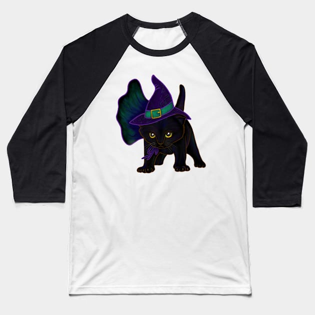 Halloween Kitten Dressed In Witch Costume Baseball T-Shirt by Ashley D Wilson